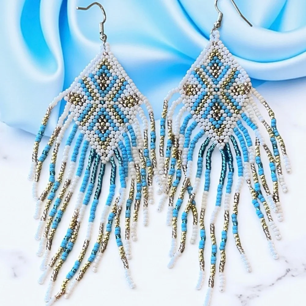 Southwestern Handbeaded Beaded Fringe Earrings